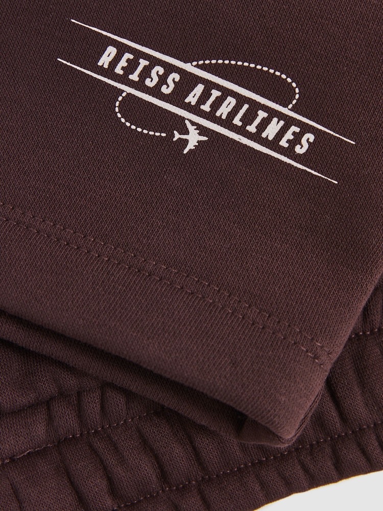 Reiss Chocolate Brown/Off White Hughes Cotton-Blend Airlines-Print Shorts - Image 4 of 4