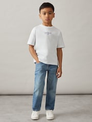 Reiss White/Blue Ivan 3-9 yrs Cotton Airlines-Print Oversize T-Shirt - Image 1 of 4