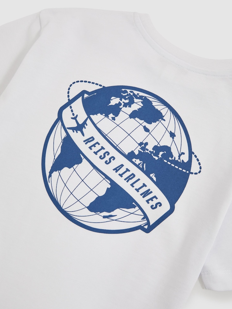 Reiss White/Blue Ivan 3-9 yrs Cotton Airlines-Print Oversize T-Shirt - Image 4 of 4
