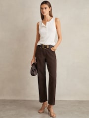 Reiss Chocolate Selin Mid Rise Straight Leg Jeans - Image 1 of 6