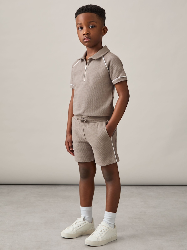 Reiss Mink Brown Pinta 9-13 yrs Cotton Textured Piped Shorts - Image 1 of 4