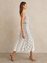 Reiss Black/White Dottie Polka Dot Midi Dress - Image 1 of 6