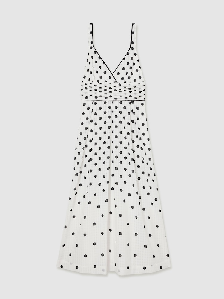 Reiss Black/White Dottie Polka Dot Midi Dress - Image 2 of 6