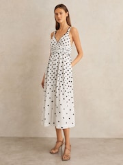 Reiss Black/White Dottie Polka Dot Midi Dress - Image 3 of 6