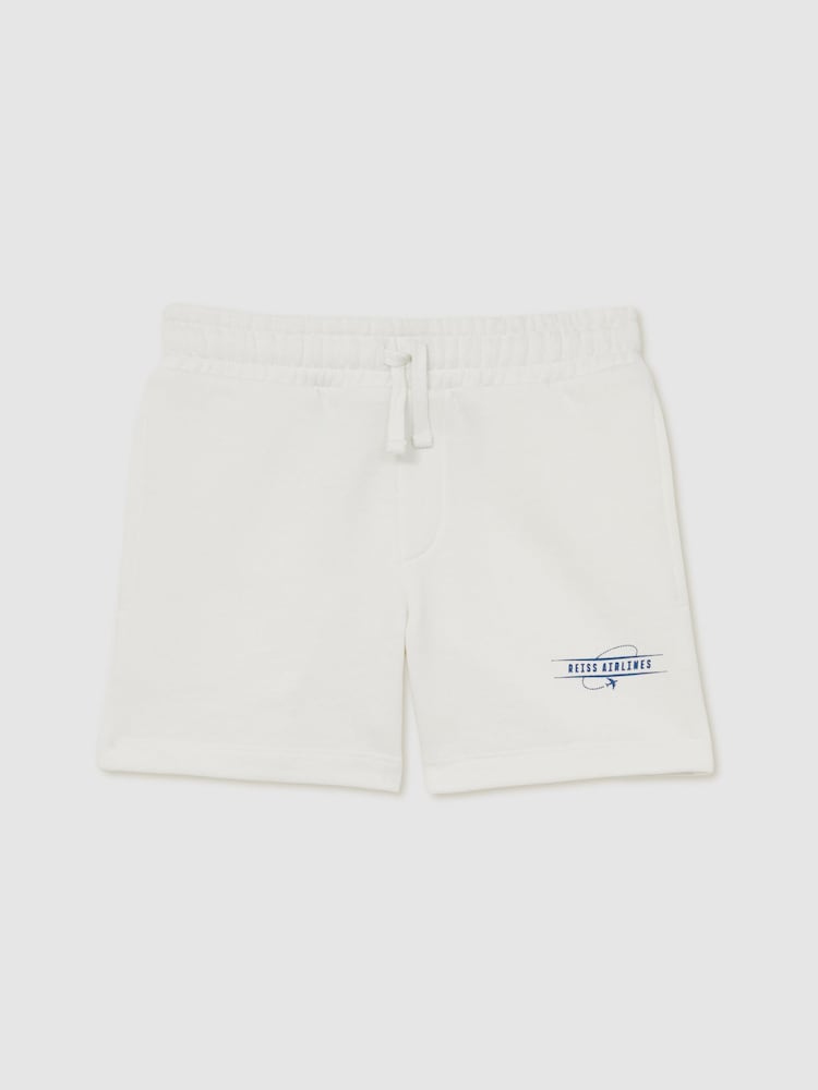 Reiss White/Blue Hughes Cotton-Blend Airlines-Print Shorts - Image 2 of 4