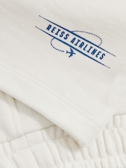 Reiss White/Blue Hughes Cotton-Blend Airlines-Print Shorts - Image 4 of 4