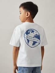 Reiss White/Blue Ivan 9-13 yrs Cotton Airlines-Print Oversize T-Shirt - Image 1 of 4