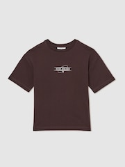 Reiss Chocolate Brown/Off White Ivan 9-13 yrs Cotton Airlines-Print Oversize T-Shirt - Image 2 of 4