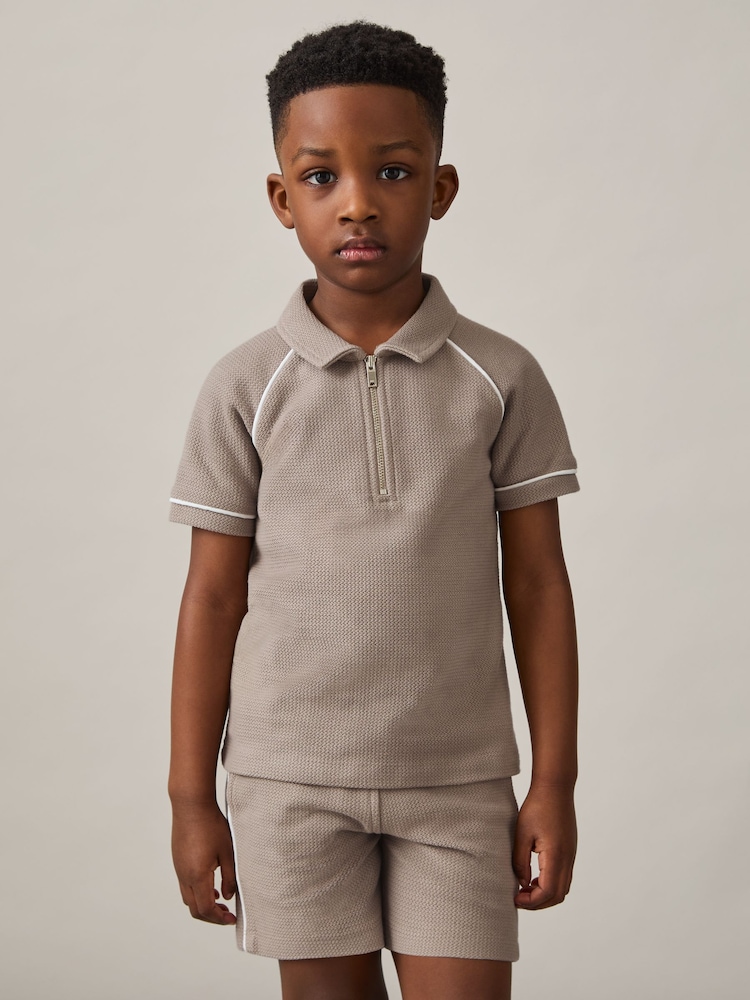 Nerc rjava - Reiss Lolland Cotton Textured Half-Zip Polo Shirt - Slika 1 iz 4