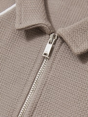 Nerc rjava - Reiss Lolland Cotton Textured Half-Zip Polo Shirt - Slika 4 iz 4