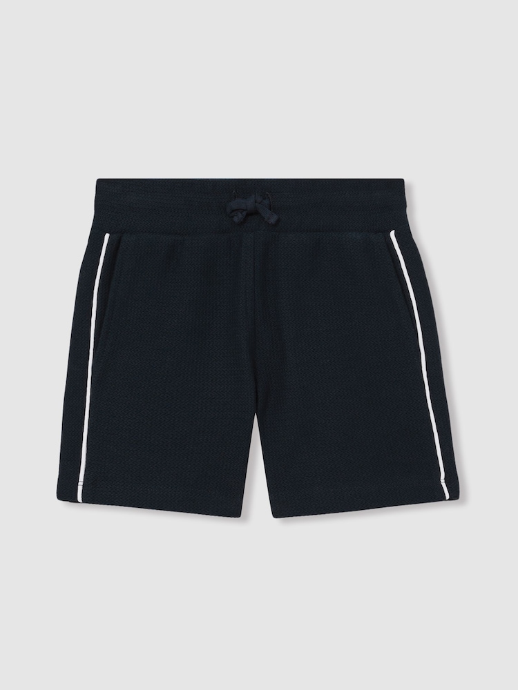 Reiss Navy Pinta 3-9 yrs Cotton Textured Piped Shorts - Image 2 of 4
