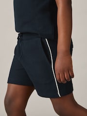Reiss Navy Pinta 3-9 yrs Cotton Textured Piped Shorts - Image 3 of 4