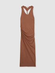 Reiss Brown Aaliyah Ruched Jersey Midi Dress - Image 2 of 7