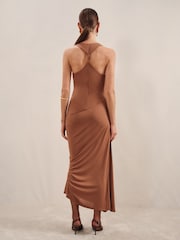 Reiss Brown Aaliyah Ruched Jersey Midi Dress - Image 6 of 7