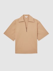 Reiss Camel Dara Cotton Blend Craft Stitch Collared Top - Image 2 of 6