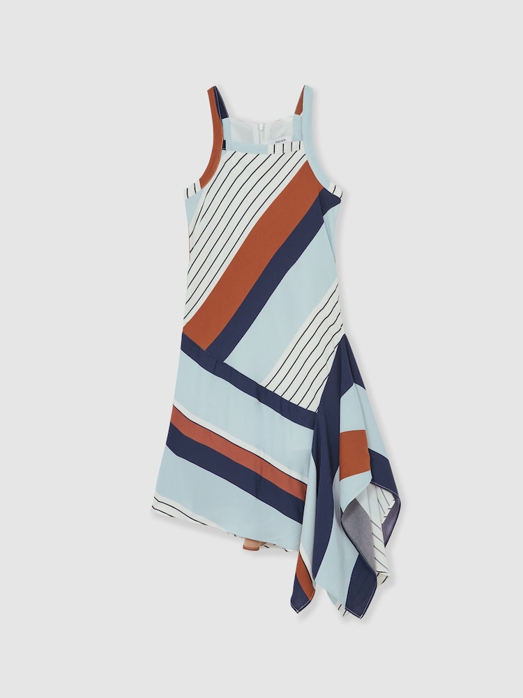Reiss Blue Print Holly Stripe-Print Handkerchief Dress - Image 2 of 4