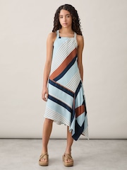 Reiss Blue Print Holly Stripe-Print Handkerchief Dress - Image 3 of 4