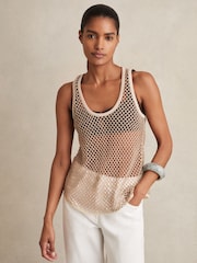 Reiss Neutral Lila Mesh Knit Beaded Vest - Image 1 of 6