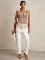 Reiss Neutral Lila Mesh Knit Beaded Vest - Image 3 of 6