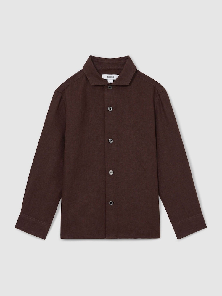 Темно-коричневый - Reiss Ruban Linen Long-Sleeve Shirt - Изображение 1 из 4