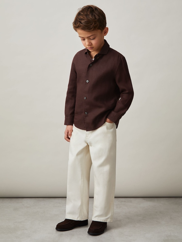 Темно-коричневый - Reiss Ruban Linen Long-Sleeve Shirt - Изображение 2 из 4
