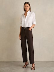 Reiss Chocolate Selin Petite Mid Rise Straight Leg Jeans - Image 1 of 7