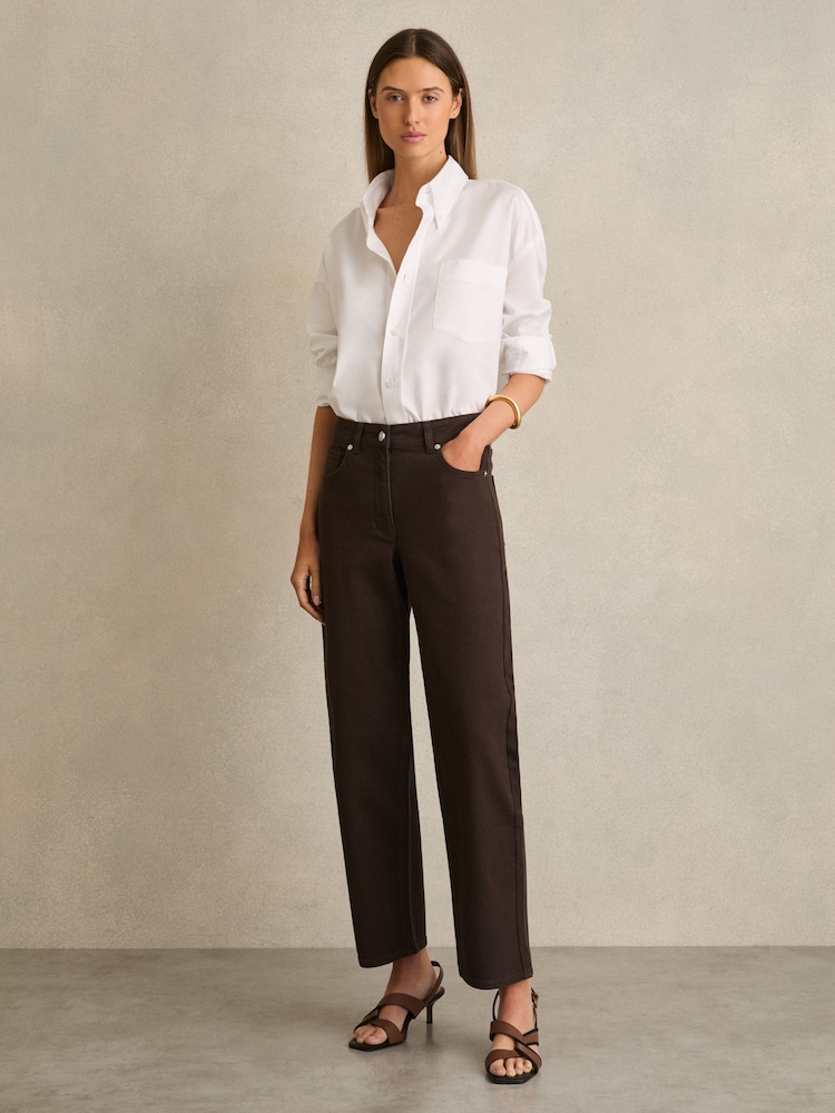 Reiss Chocolate Selin Petite Mid Rise Straight Leg Jeans - Image 1 of 7