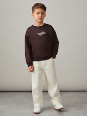 Reiss Chocolate Brown/Off White Orville Junior Cotton Blend Airlines Print Sweatshirt - Image 1 of 4