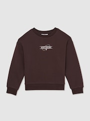 Reiss Chocolate Brown/Off White Orville Junior Cotton Blend Airlines Print Sweatshirt - Image 2 of 4