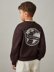 Reiss Chocolate Brown/Off White Orville Junior Cotton Blend Airlines Print Sweatshirt - Image 3 of 4