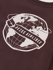 Reiss Chocolate Brown/Off White Orville Junior Cotton Blend Airlines Print Sweatshirt - Image 4 of 4