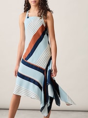 Reiss Blue Print Holly Stripe-Print Handkerchief Dress - Image 3 of 4