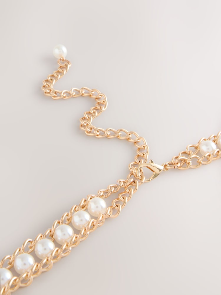 Buy Gold Tone Pearl Bead Chain Belt from Next USA display picture 3