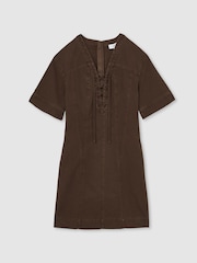 Reiss Chocolate Tia Lace Up Denim Shirt Dress - Image 2 of 5