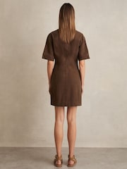 Reiss Chocolate Tia Lace Up Denim Shirt Dress - Image 4 of 5