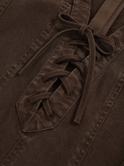 Reiss Chocolate Tia Lace Up Denim Shirt Dress - Image 5 of 5