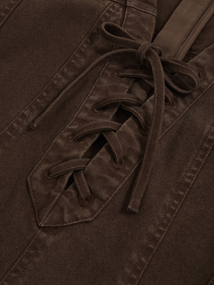 Reiss Chocolate Tia Lace Up Denim Shirt Dress - Image 5 of 5