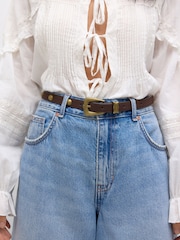 Marrón chocolate - Skinny PU Domed Stud Belt - Imagen 1 de 7