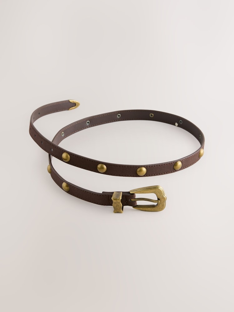 Marrón chocolate - Skinny PU Domed Stud Belt - Imagen 7 de 7