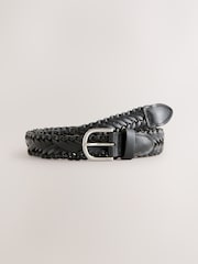 Black Hand Plaited Leather Belt - Image 1 of 3