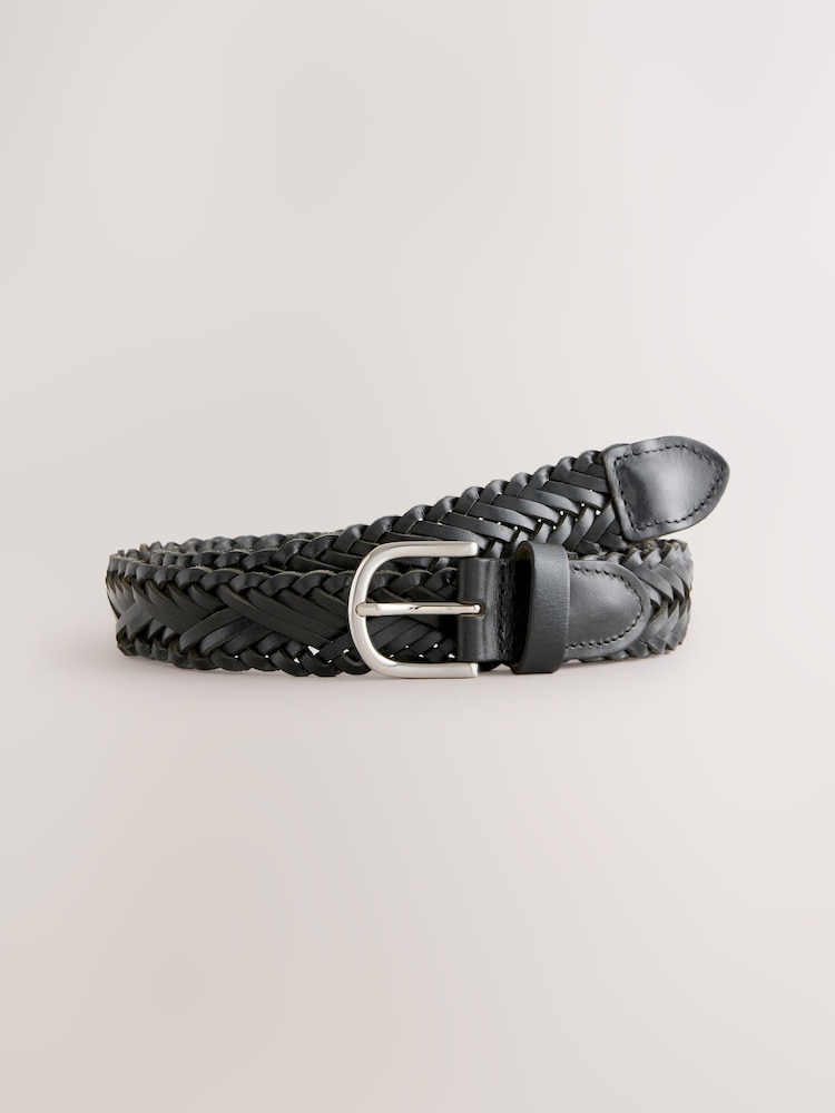 Black Hand Plaited Leather Belt - Image 1 of 3