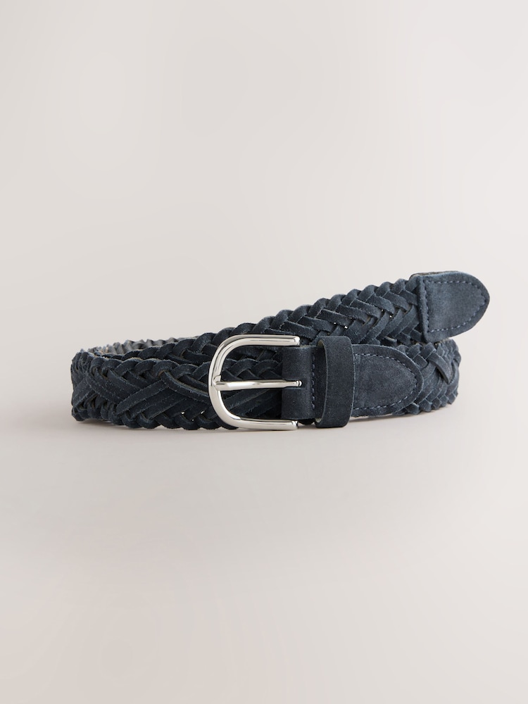 Navy Hand Plaited Leather Belt - Image 1 of 3 Navy Hand Plaited Leather Belt - Image 1 of 3