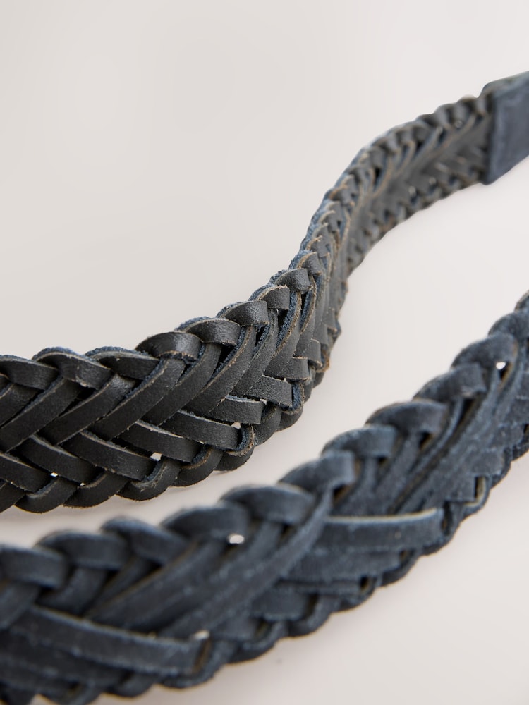 Navy Hand Plaited Leather Belt - Image 2 of 3 Navy Hand Plaited Leather Belt - Image 2 of 3