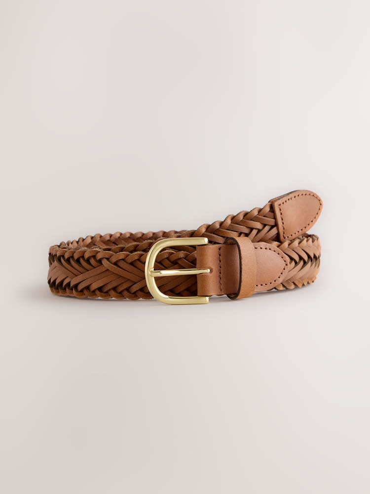 Buy Tan Brown Hand Plaited Leather Belt from Next USA display picture 3
