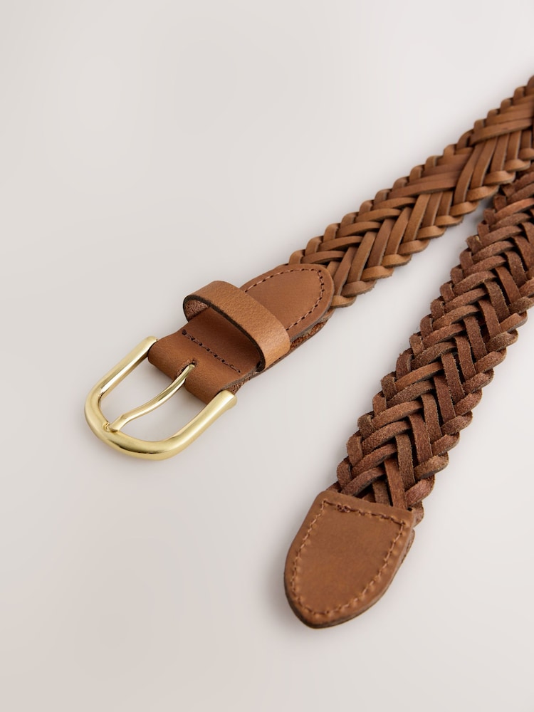 Laura Ashley Size Medium M Brown Tan Leather Woven Buckle Adjustable Belt LAURA ASHLEY Vintage Adjustable Brown Waxed Leather/cotton  main image 2