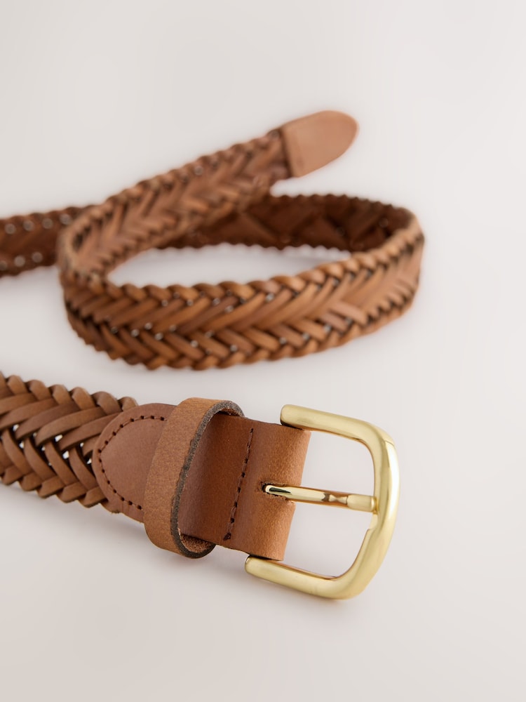 Tan Brown Hand Plaited Leather Belt - Image 5 of 5 Tan Brown Hand Plaited Leather Belt - Image 5 of 5