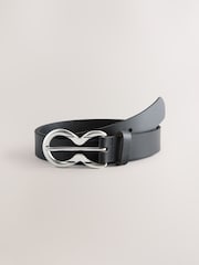 Black/Silver Double Ring Leather Belt - Image 1 of 3