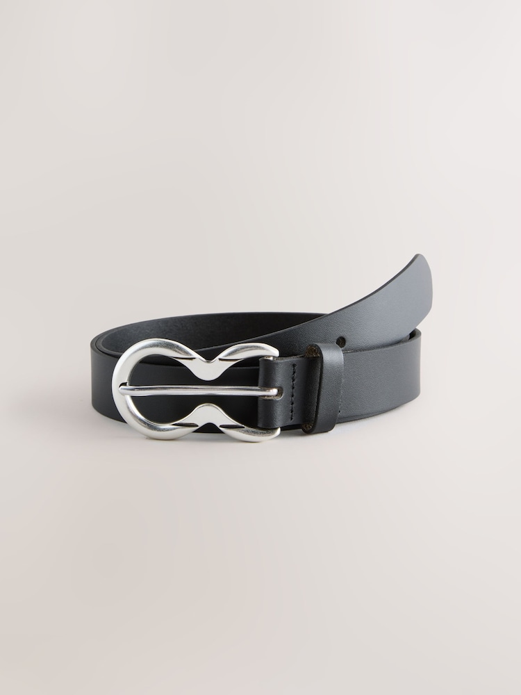 Black/Silver Double Ring Leather Belt - Image 1 of 3