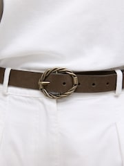 Khaki Green Oval Buckle Suede Belt - Image 3 of 6