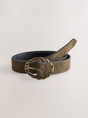 Khaki Green Oval Buckle Suede Belt - Image 4 of 6
